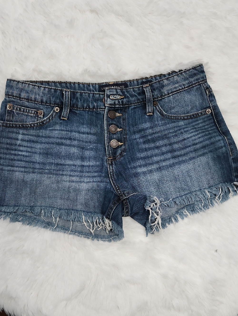 Lucky Brand Distressed Medium Blue Denim Cutoff Shorts